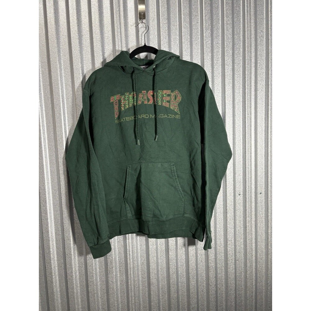 Thrasher Hoodie Green Small Unisex Cotton Neon Logo Design with Front Pocket